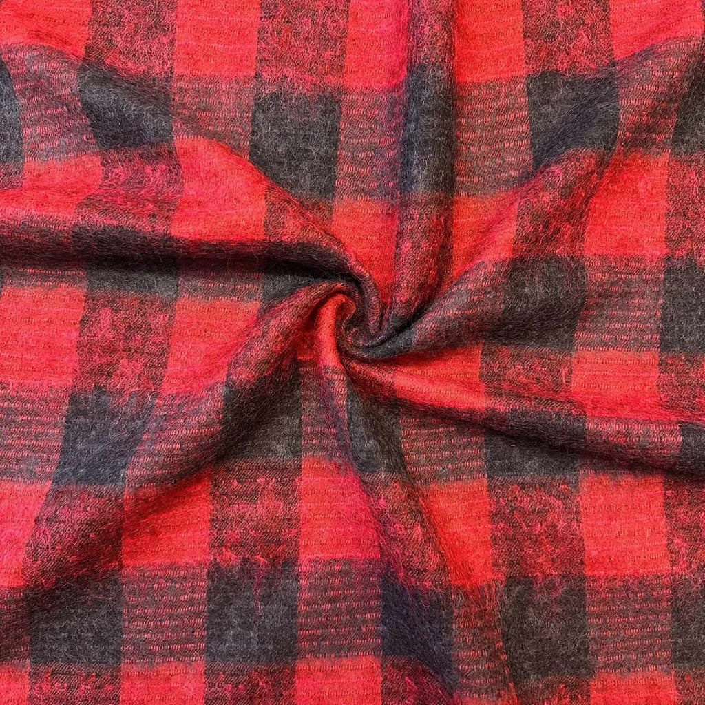 Produktfoto von unserem Mohair-Buffalocheck in Schwarz/Rot